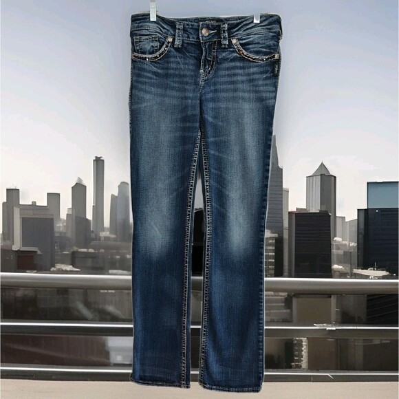 Silver Jeans Suki Bootcut Women's Jeans, 28 x 35, Talls, Embellished, Med. Blue - Picture 1 of 13